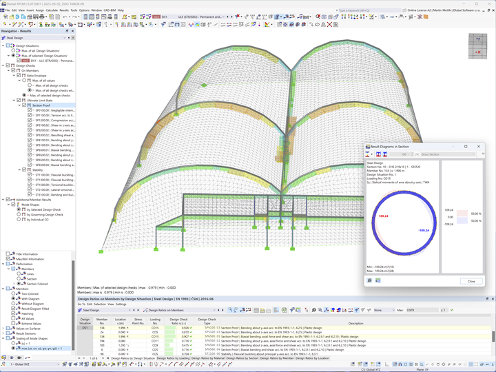 Bemessung der Stahlkonstruktion von CITES-Pavillon in RFEM 6 mit aktiviertem Add-On Stahlbemessung | © Carl Stahl & spol. GmbH